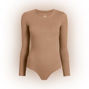Nuuds Long Sleeve Ribbed Crewneck Bodysuit Nude Cinnamon